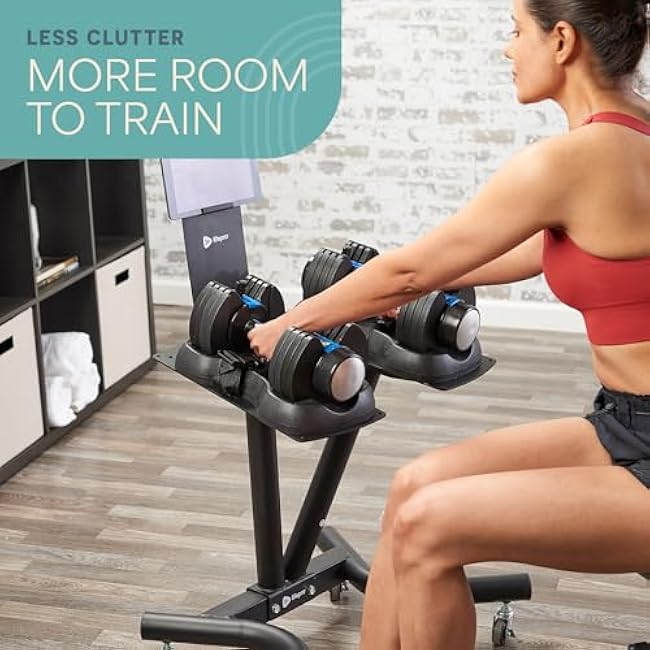 Lifepro Adjustable Dumbbell Stand with Wheels & Phone/Tablet Holder ¨C Compatible with PowerFlow Plus, PowerUp Plus & Other Brands ¨C Smart, Space-Saving Dumbbell Rack for Home Gym