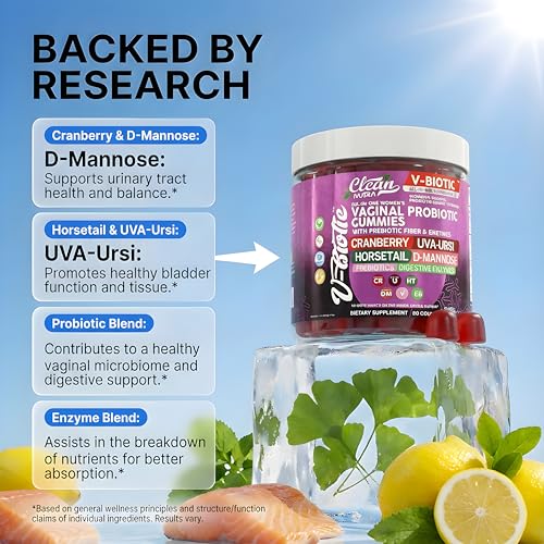 Image of Vaginal Probiotic Gummies For Women | Prebiotics Cranberry D-Mannose Uva-Ursi Digestive Enzymes | Vaginal Health Supplement pH Balance to Promote Healthy Vaginal Odor & Flora Cranberries Gummy Vitamin