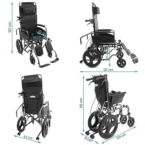 Image of KosmoCare Tranz Recliner wheelchair | Foldable Wheelchair | Wheel chairs for old people | Recliner Wheel chair | Manual Mobility Aid Comfortable 18 inch wide seat |