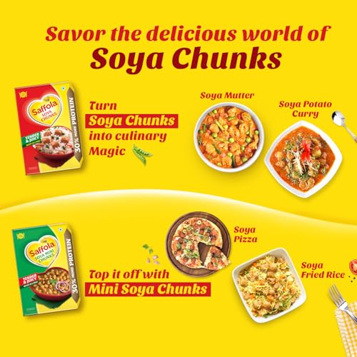 Image of Saffola Soya Chunks, Tender & Juicy, 53% Protein, 200gm (Pack of 2)