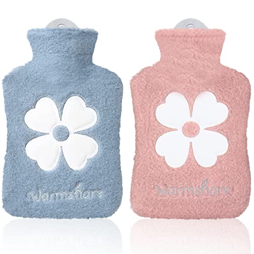 Aceshop 2 piezas Botellas de Agua Caliente, 1000ml bolsa de agua caliente de PVC con funda de cintura suave para el alivio del dolor cuello hombro piernas cintura caliente Cover