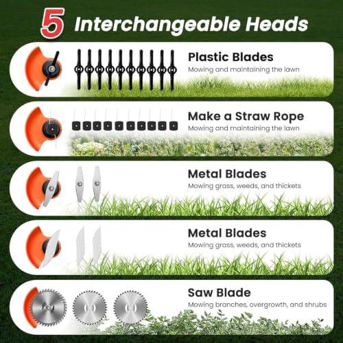 Image of Cordless Grass Cutter Machine for Garden | Weed Cutting Tool | Easy Storage with Adjustable Height & Foldable Handle | 2 x 48V Battery | 25cm Cutting Width | 3 x Heavy-Duty Blades (Old-Orange)