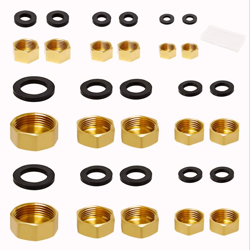 Neikafan 16 Pcs Radiator End Cap Brass Blanking 1inch 3/4 1/2 3/8 1/4 1/8 Compression Stop End Caps Blanking Washing Machine Plug Valve Blank Nuts Caps for Plumbing Solutions Water Pipes