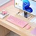 MEETION Wireless Keyboard and Mouse, Full-Sized Cordless Keyboard with Wrist Rest, 3 DPI Adjustable Mouse, Keyboard and Mouse Set with 2.4GHz USB Receiver, for PC/Computer/Laptop/Windows/Mac, Pink