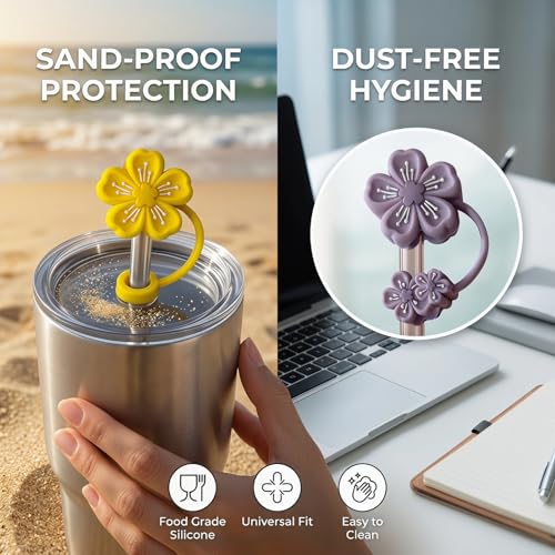 Image of BTYHAOS Straw Covers, Dust Proof Straw Toppers Fit Stanley 30 40oz Tumbler | Reusable Food-Grade Silicone Straw Covers Cap for Most 10mm Reusable Straw