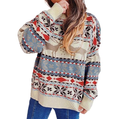 Generisch Norweger Pullover Damen Lustige Schneeflocken Rentier Muster...