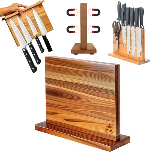 Home Kitchen Premium Acacia Wood Double Sided Magnetic Knife Block without Knives Utensil Holder Knife Holder for Kitchen Counter Magnetic Knife Holder Stand Knife Rack Knife Stand Knife Storage