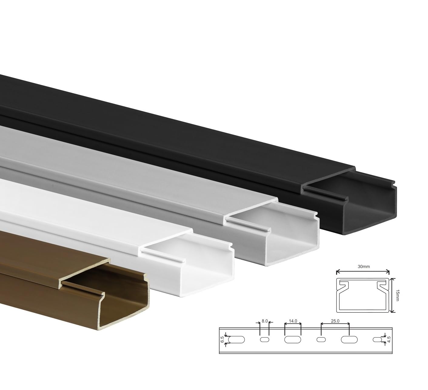 KOMIB - KK3015BR Hochwertige Kabelkanal 30 x 15 x 2000mm Braun 10 Meter - 5 x 2m (5 Stück) Elektroinstallation/Kabelmanagement - VDE