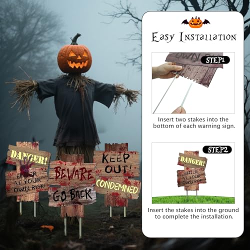 ROEOWENE 3PCS Warnschilder Halloween Deko Outdoor Grabstein Halloween Schild Horror Deko Garten Draußen Gruselige Helloween Gartendeko Erschrecken Halloween-Dekoration für Vorgarten,Rasen,Friedhof