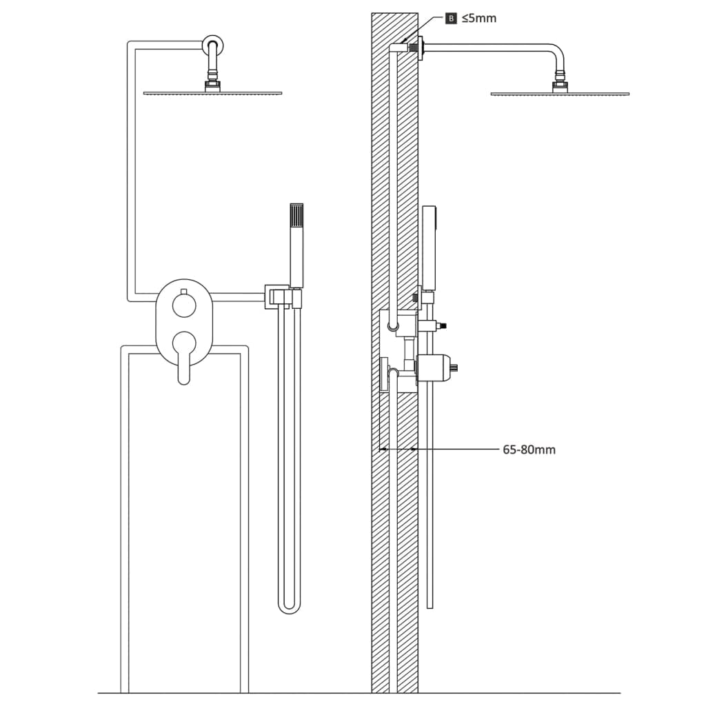 System prysznicowy ze stali nierdzewnej 201 czarny z głowicą prysznicową 30 x 30 cm, słuchawka prysznicowa, wąż 150 cm, przyłącze G 1/2, 140 silikonowych dysz, wanna i kabina prysznicowa