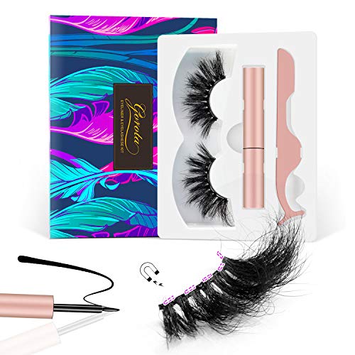 Gorota Magnetic Eyelashes with Eyeliner Kit Natural Look Reusable Waterproof Mink Lashes Dramatic Magnetic Lash Set No Glue Needed Eyelash Mirror Box with Tweezers Applicator for Women Valentines Gift(Dramatic)