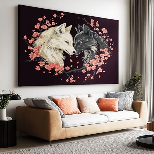 Peinture sur Toile Loup Romantique 90x60 : Impression HD Idéale pour Grand Salon