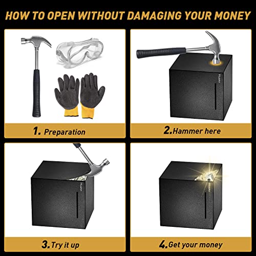 Image of Stainless Steel Safe Piggy Bank for Adults (7.9 inch - Black)