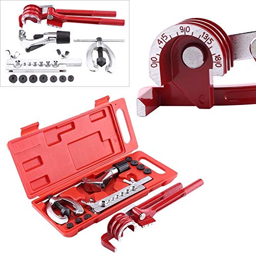 GOTOTOP Kit Svasatura Tubi con Tagliatubi, Piegatubi e Chiave a Cricchetto - Doppia e Singola Svasatura 45° per Rame, Alluminio, Acciaio per Tubi 1/4",5/16",3/8" Pollici