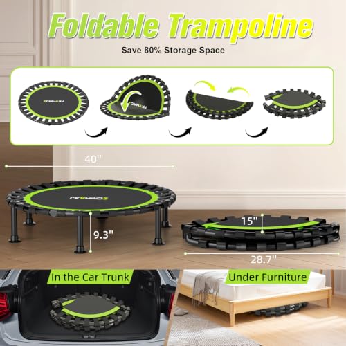 Image of ZCMHAXJ Foldable Mini Trampoline, 36 inch /40 inch /48 inch Rebounder Trampoline for Adults & Kids, 440lbs Capacity Indoor Fitness Workout Exercise Equipment