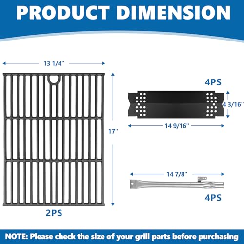 Image of Replacement Parts for Nexgrill 4-Burner 720-0830 720-0830H 720-0830D 720-0783C, Cast Iron Grill Grate, Heat Shield Plates, Burner Tubes, Igniters Kit for Cuisinart CGG-7400 Replacement Parts