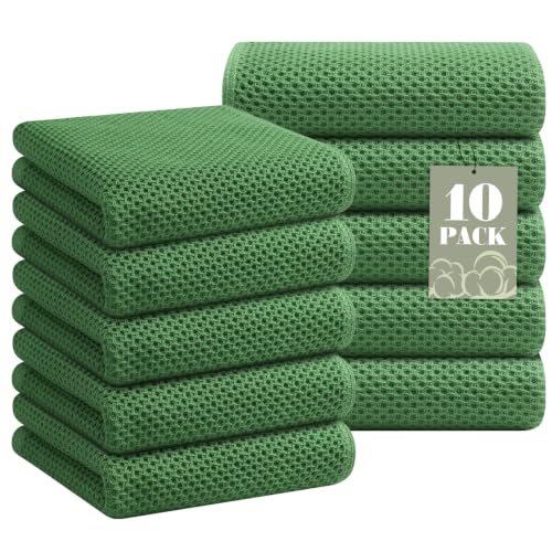 Homaxy 100% Cotton Waffle Weave Kitchen Towels, 10-Pack, Grass Green