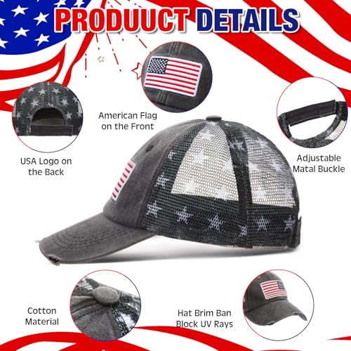 Image of Tarpop 6 Pcs American Flag Baseball Cap 250th Anniversary Tactical American Flag Hats Adjustable Washed Us Cap for Women Men(Multi Color,Elegant Style)