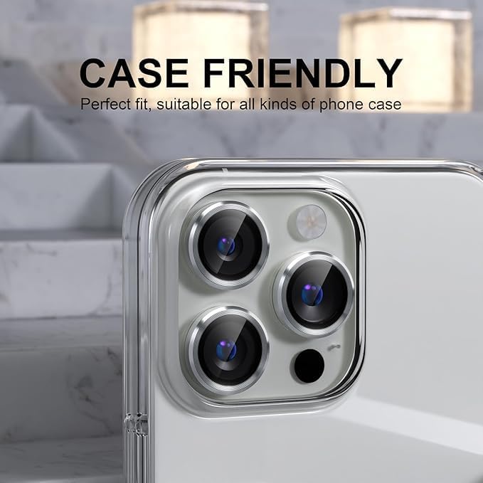 Image of Amazon Brand - Solimo Tempered Glass Camera Lens Protector for iPhone 16 Pro Max (Silver)