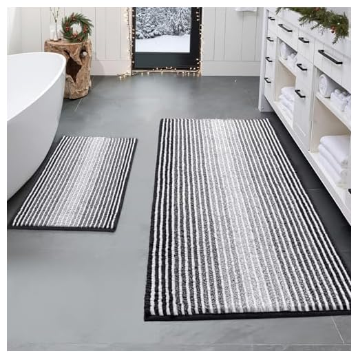 BSICPRO Bathroom Rugs and Mats Sets, 2 Piece Thick Absorbent Chenille Bath Mat Rug Set Non Slip, Soft Shaggy Bath Room Floor Mats for Bathroom, Machine Washable (20" x 47" Plus 16" x 24", Black)