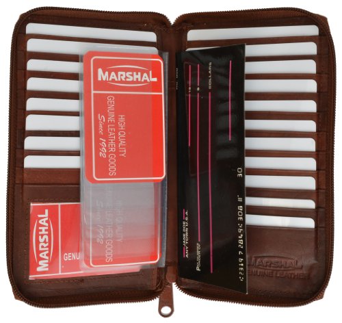 MARSHAL Wallet Mens Leather Zippered Credit Card Case (Burgundy)2