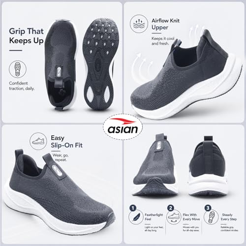 Image of ASIAN HypercushionWalk-W-01 Women's Ortho Walking Shoes | Stylish Slip-On Knit Shoes with E-TPU Energy Return Sole, Ortho Relief Memory Foam, Arch Support & Traction Grip for Smooth Daily Walking