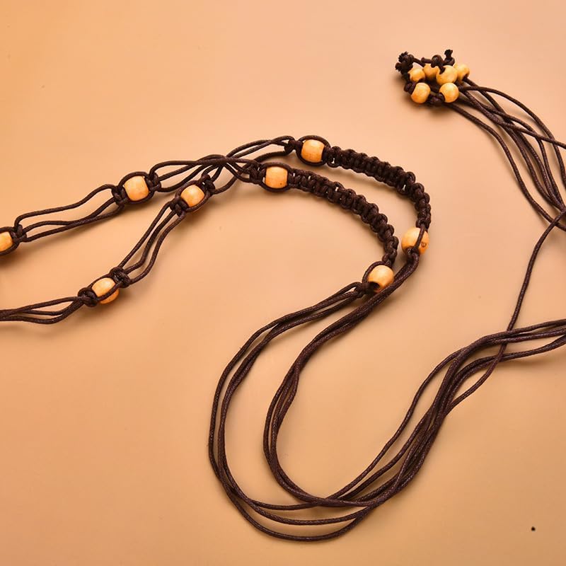 Kefley Beaded Rope Belt for Women Thin Woven Braided Waist Belts for Dress Bohemian Tie Belt Waistband Brown Beige - Image 2