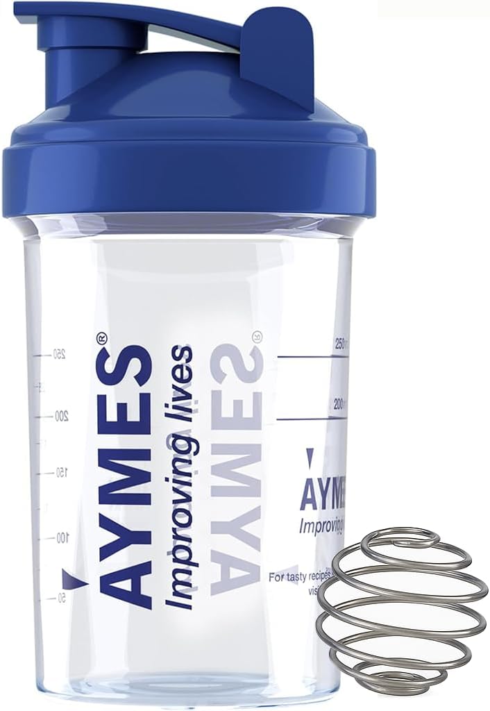 AYMES – Shaker Bottle – Compact Shaker with Lid and Stainless Steel Mixing Ball – Navy Blue – Gym Equipment, Protein Shaker – Easy to Use and Built to Last – 350ml