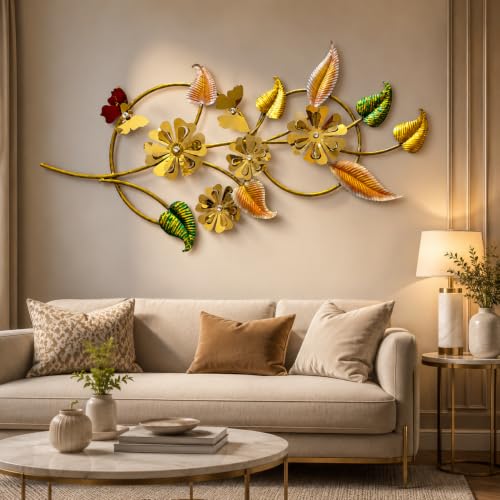 Image of SHREE 'O' GREEN TECH - Handcrafted Large Handpainted Modern Metal Flower Wall Art Leaf Wall Decor Decorative Hanging for Living Room Bedroom Dining Area (49 x 24 Inch)