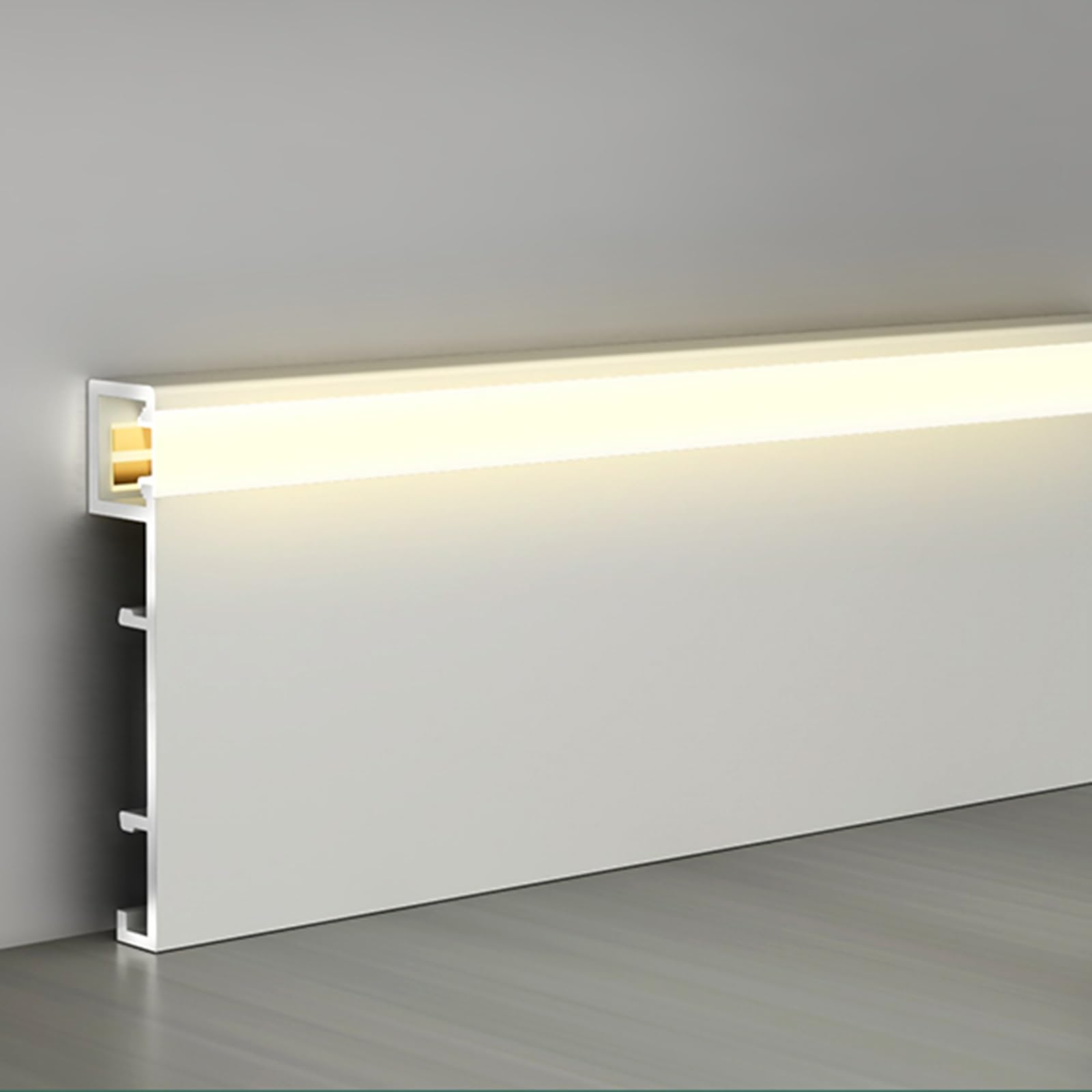 Aluminum Led Skirting Baseboard, 2in High Light Strip Diffuser Channel w/Lampahade for Home Living Room Bedroom Kitchen, Wall Base Molding Trim(White,L 2M/6.6FT)