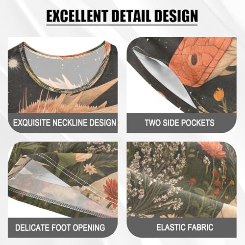 ALAZA Dragon Flower Moon Pajamas Set Short Sleeve Cotton Sleepwear Summer Pjs 2 Piece 5-14Y4