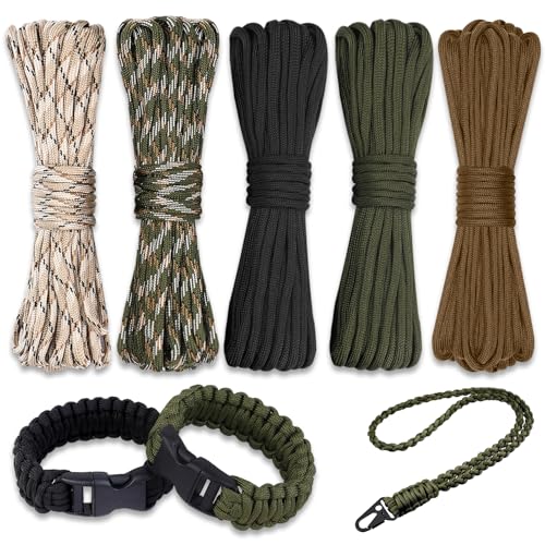 Farerkass 5 Pezzi 33ft/10m Paracord 4mm, Paracord Corde Resistente Allo Strappo, Corda Resistente con 7 Fili Nylon Corda, Corde Para cord per Camping, Escursioni, Fatto a Mano