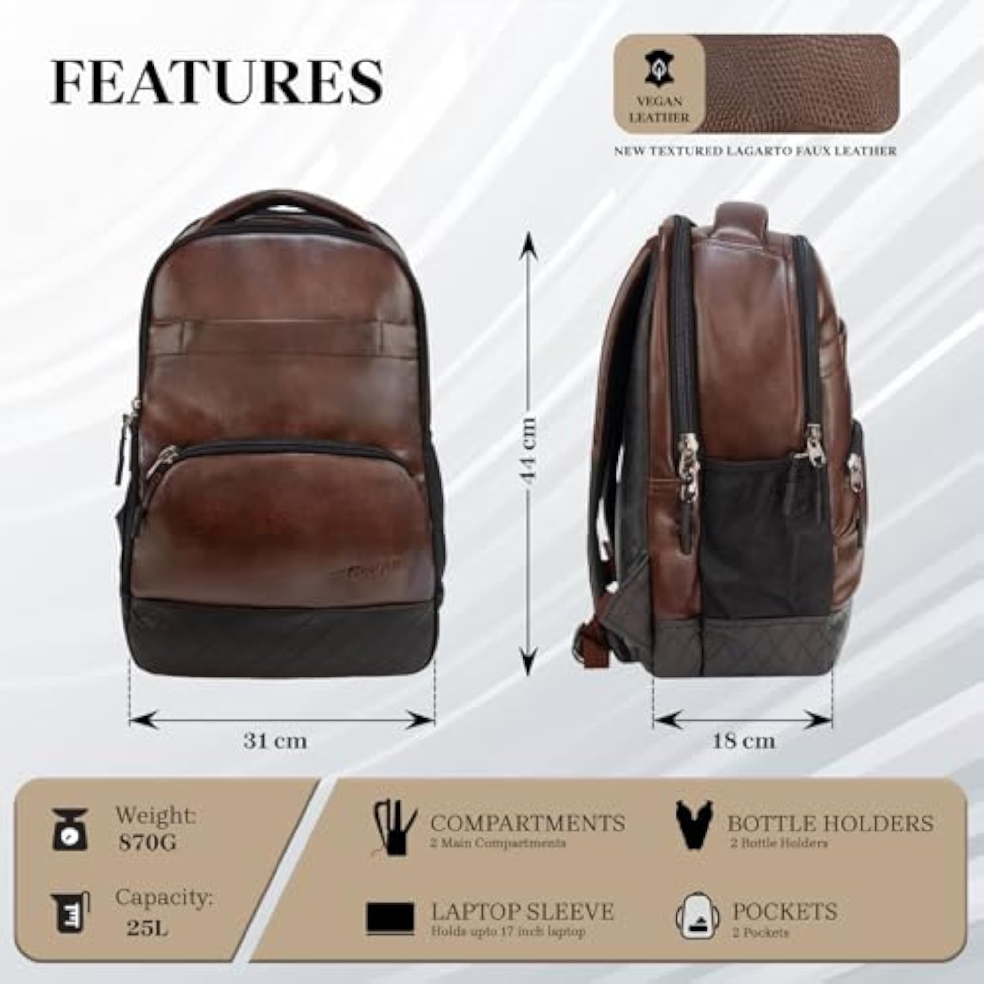 Luxur Medium Laptop Backpack for Up to 17" Laptop