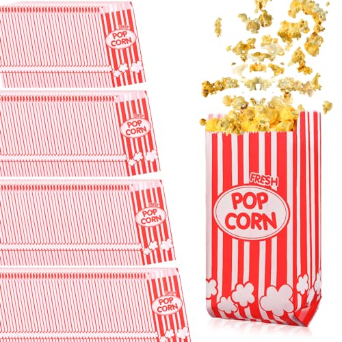 Image of Fuutreo 500 Pcs Movie Night Paper Popcorn Bags 1 oz Grease Resistant Popcorn Bags Disposable Bucket Red and White Container for Retro Movie Themed Party Carnival Supplies