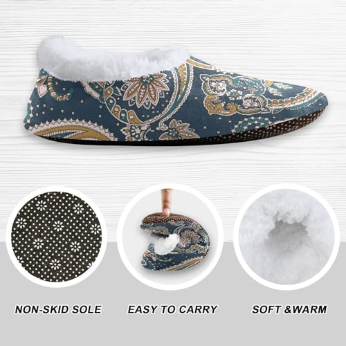 Naanle Women's Slippers Traditional Indian Paisley Slippers Fuzzy Fur Comfy Fleece Warm Bedroom Shoes Home Slippers3
