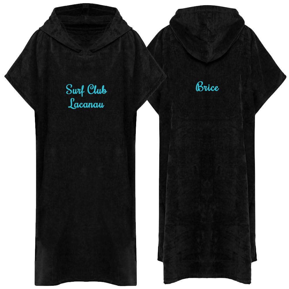 Poncho de Bain personnalisé avec Un prénom, Un Texte. Adulte et Enfant (S/M, Noir)
