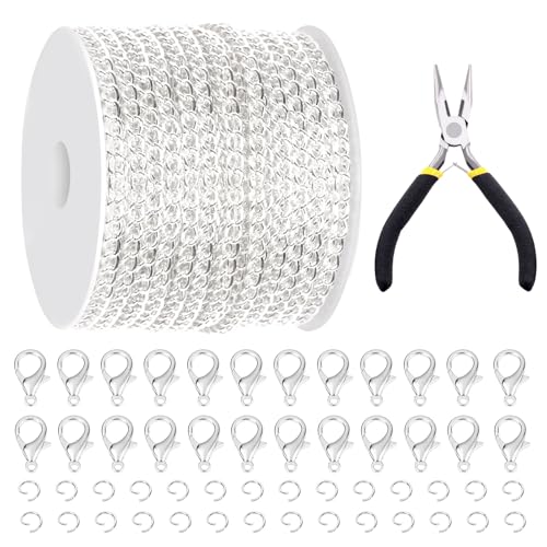 Glarks Chaînes Bijoux 102 Pcs 30 Pieds Argent En Vrac