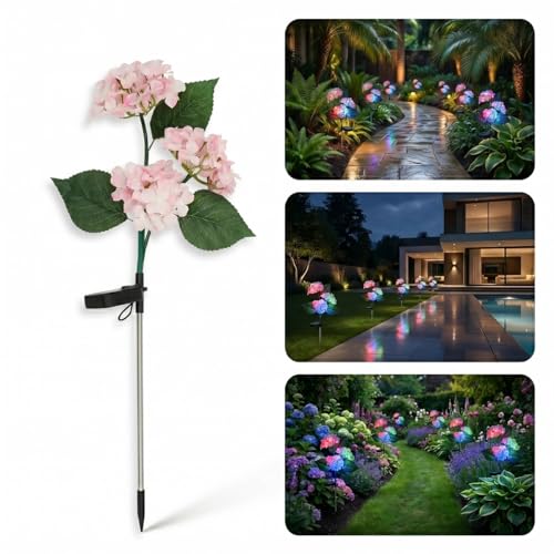 Image of hardoll Solar Decorative Light Hydrangea Flower Shaped RGB Color LED lamp for Waterproof Outdoor Home Garden Yard(Pink Color-Pack of 1)