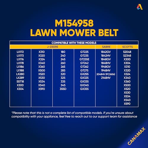 Image of 【Upgraded 2026】 M154958 Mower Deck Belt by Canamax - for 48 Inch Decks John Deere GT235 X300 345 X320 325 GT275 | Aramid Cord | 111.4 inch x 5 /8 inch