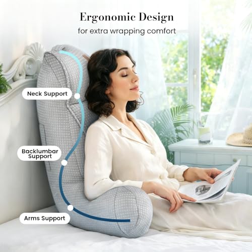 Adjustable Firmness Waffle Back Support Cooling Reading Pillow, Gray, 25" - image 6