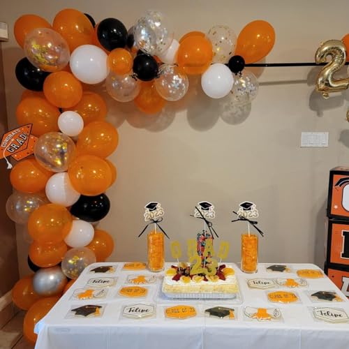 Image of Orange Black Balloons Orange White Sliver Balloons Graduation Decorations 60pcs 12inch Metallic Silver Confetti Latex Balloon for Arch Helium Basketball Birthday Party Halloween Supplies