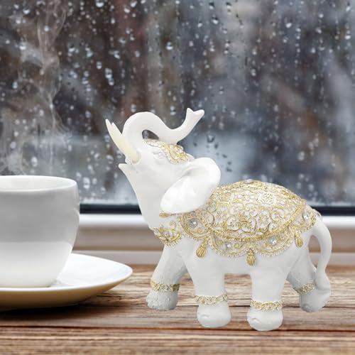 Escultura Elefante Suerte Material Resina Blanca Mediana miniatura 5