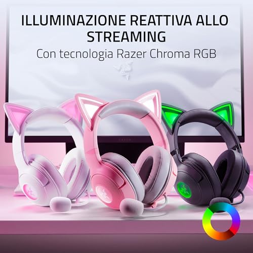 Kraken Kitty V2 - Auriculares RGB por cable con orejas de gatito (Iluminación reactiva al streaming, Micrófono cardioide HyperClear, Diafragmas de 40mm TriForce, Sonido envolvente) Quartz - Cuffia gaming - Immagine 2
