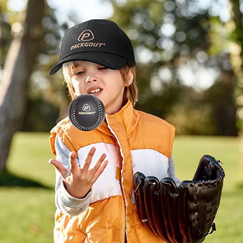 Packgout Soft Baseballs, Foam Baseballs For Kids Teenager Players Training Balls 10Pcs (Black) With Black Baseball Cap #TOP4