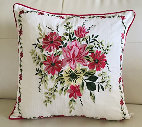 Image of TARA- Sparkling Homes Embroidered Cushion Covers 16 X 16 Inches In Cotton Silk, My Fair Lady (Fuchsia Pink, 16 X 16 Inches),250 TC