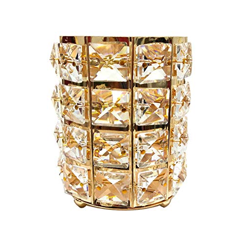 vap26 Soporte Almacenamiento Escritorio Organizador Hisopos Cristal Lápices Pluma Cosméticos Resistente Hogar Caja Contenedor Brocha para Maquillaje Soporte (Roundgold) - Oro, Round
