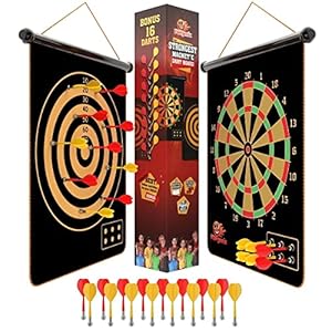 Magnetic Dart Board for Kids – Indoor Outdoor Darts Game, 16pcs Magnetic Darts, Double Sided Board Games Set, Best Toys Gifts for Teenage Age 5 6 7 8 9 10 11 12 13 14 15 16 Years Old Boys