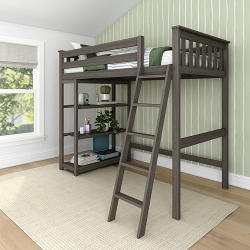Image of Max & Lily High Loft Bed, Twin Bed Frame For Kids With Bookcase, Clay