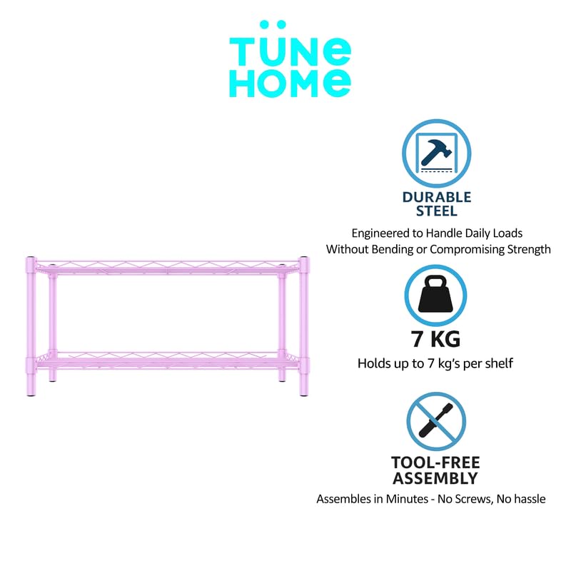 Image of 2-Shelves CounterTop Heavy Duty Steel Storage Rack | Multipurpose Shelving Unit for Kitchen, Home & Utility