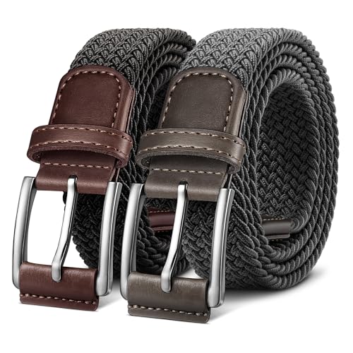 Image of BULLIANT Belt for Men 2Pack,Mens Gift Stretch Braided Web Belt Elastic for Casual Golf Jeans,1 3 /8 inch